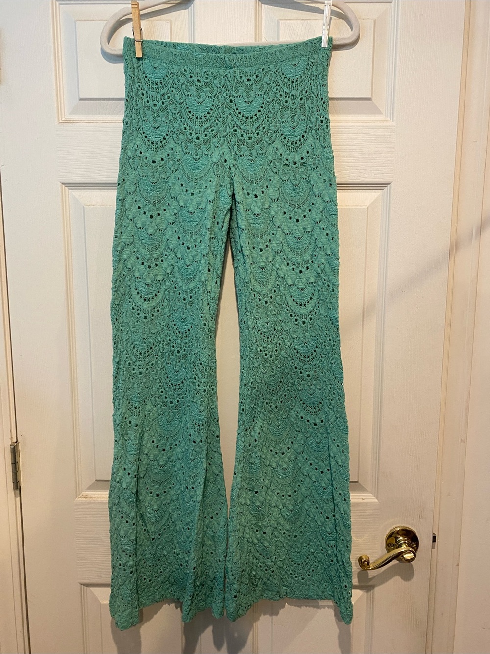 Nightcap Seafoam Green Crochet Wide-Leg Pants